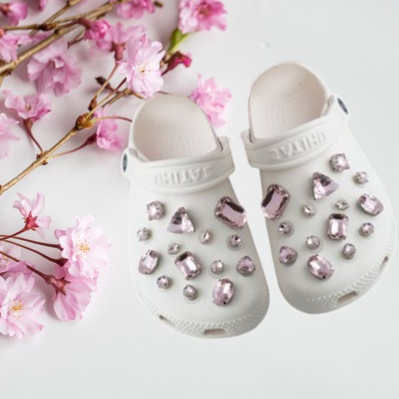 Light Pink Glass Rhinestone Shoe Charms - Picture 2 of 11